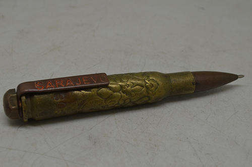 Bullet casing pen marked Sarajevo Bosnia