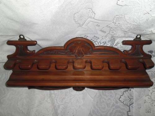 Vintage Wood Pipe Rack Display Stand Holds 8 Tobacco Pipes
