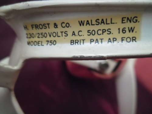Circa 1960's......Pink "Rocket" desk fan Model 750 .  H Frost & Co Walsall Eng.