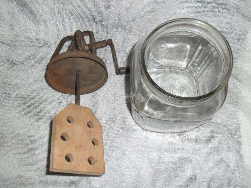 "Dandy" glass and cast metal butter churn