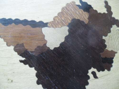 Vintage treen box with inlay of South America