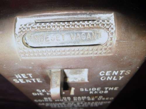 Vintage South African (Bilingual) Brass Coin Operated Public Toilet Door Lock.