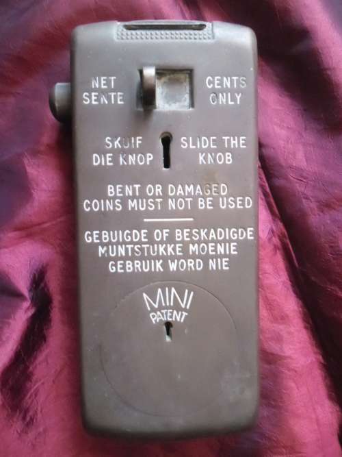 Vintage South African (Bilingual) Brass Coin Operated Public Toilet Door Lock.
