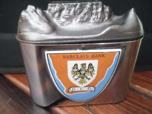Bilingual Barclays DCO Table Mountain money box. Made in South Africa by Fuchsware