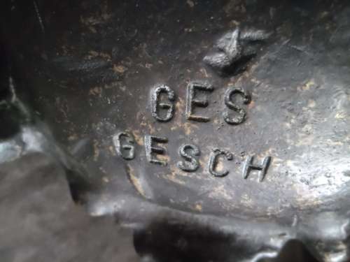 Cast brass Art Nouveau lamp base. Marked Ges Gesch