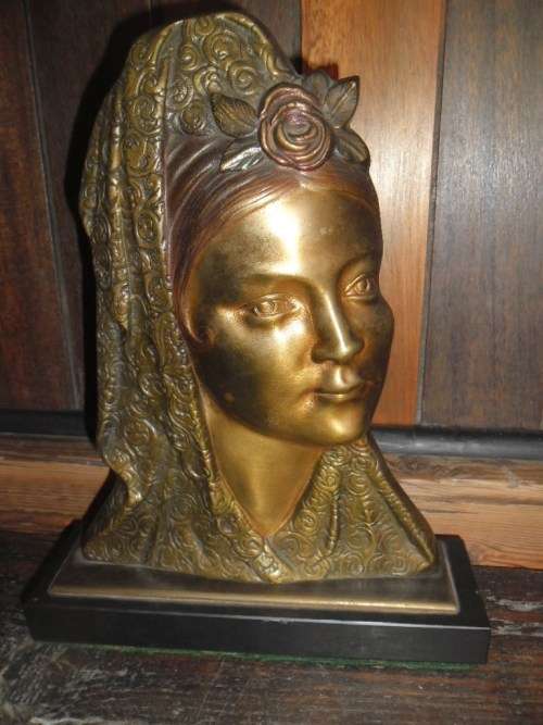 Bronze Art Deco Madonna sculpture.