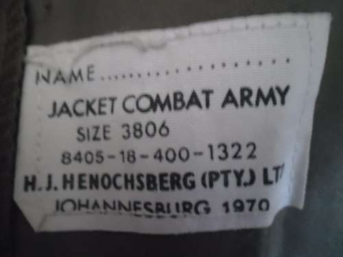 South African Engineers Corp. Bunny Jacket, trousers and tie. 1970