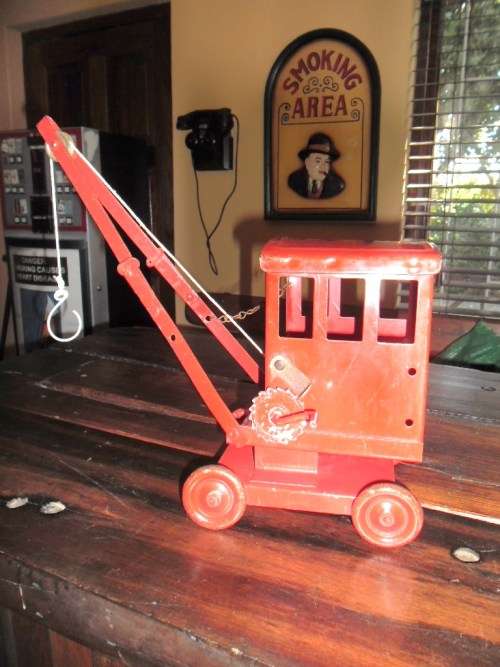 Triang Toys 1930's toy crane with metal wheels.