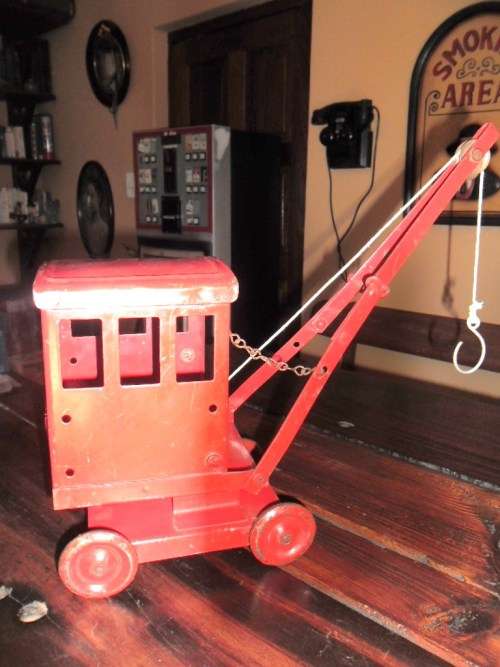 Triang Toys 1930's toy crane with metal wheels.