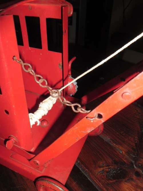 Triang Toys 1930's toy crane with metal wheels.