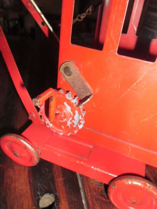Triang Toys 1930's toy crane with metal wheels.