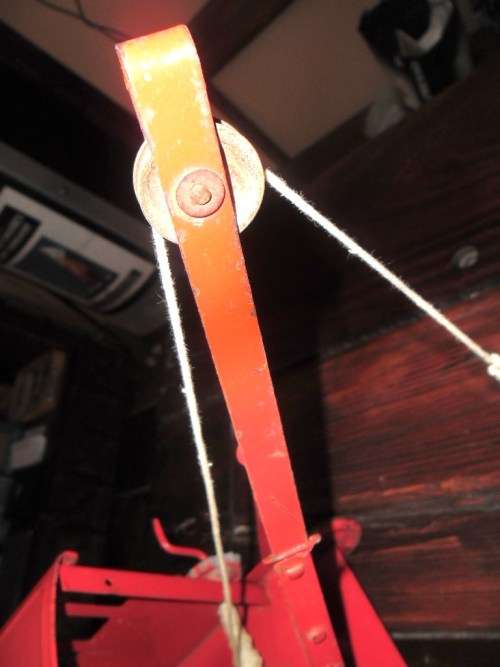 Triang Toys 1930's toy crane with metal wheels.