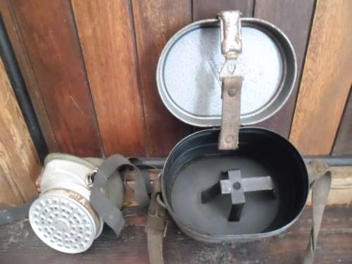 Cold War era -  Auer German breathing mask in original steel container. 1955