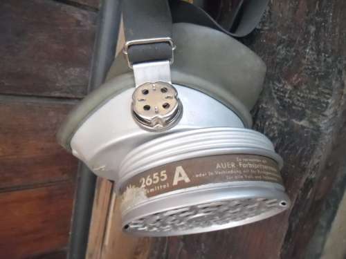 Cold War era -  Auer German breathing mask in original steel container. 1955