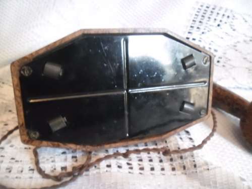 Mid-century toy intercoms - Pair of Chad Valley 'improved' telephones. Brown walnut Bakelite.British