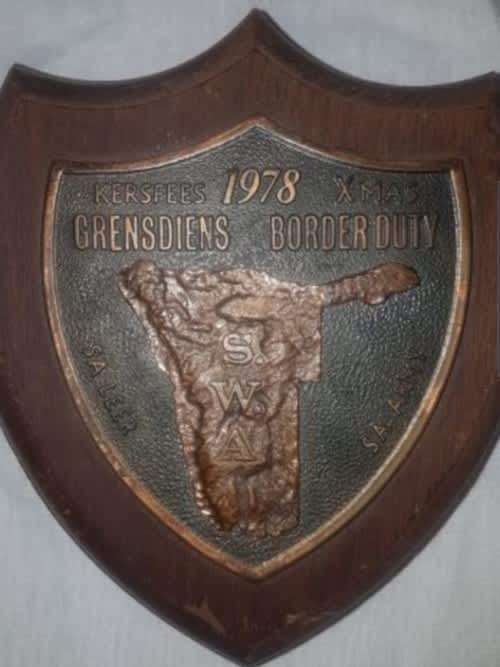 Plaque  Angola border / bush war. Border Duty 1978.