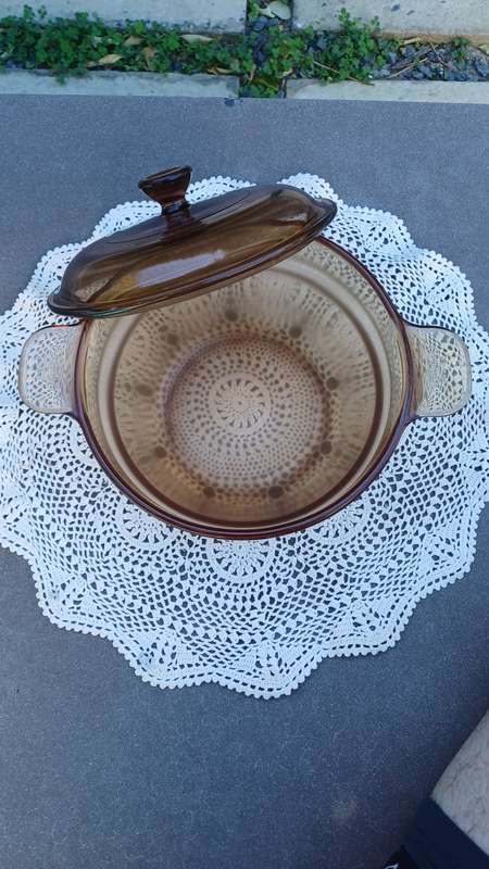 Vintage Corning Visions cookware amber double boiler insert with lid (only the double boiler)