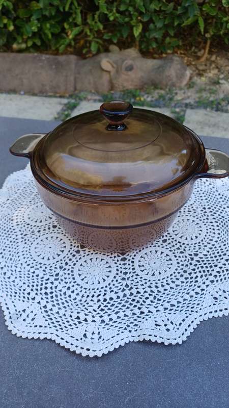 Vintage Corning Visions cookware amber double boiler insert with lid (only the double boiler)