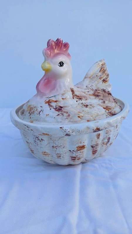 Pottery Chicken Egg Storage Jar Midcentury Kitchen Kitsch Container