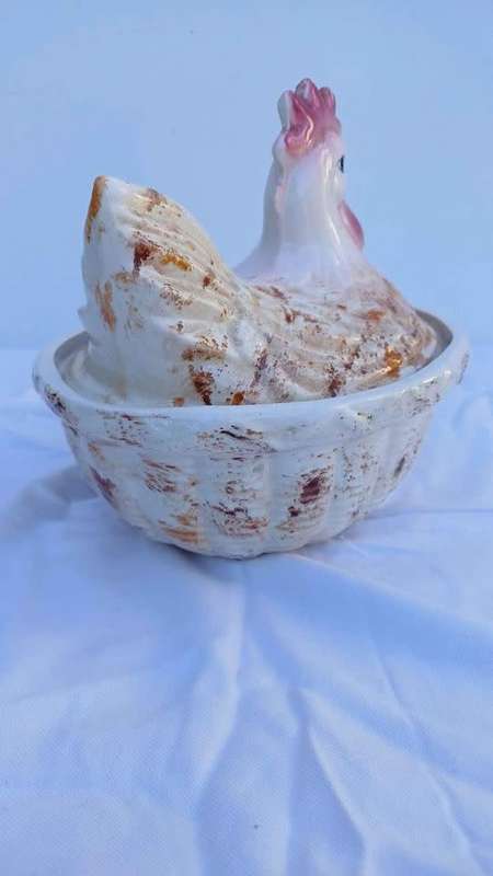 Pottery Chicken Egg Storage Jar Midcentury Kitchen Kitsch Container