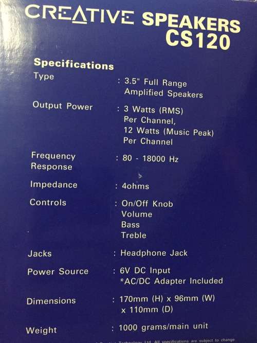 Creative CS120 3.5inch Full Range Amplified Speakers for PC