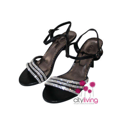 Glam & Go Diamante Kitten Heel- Black - Size 6