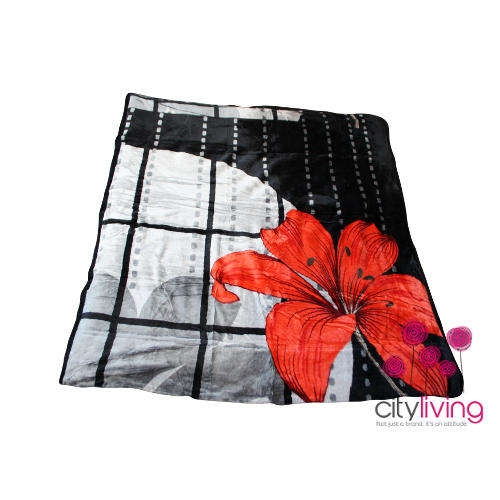 Free Shipping - Bright Red Flower Print Blanket