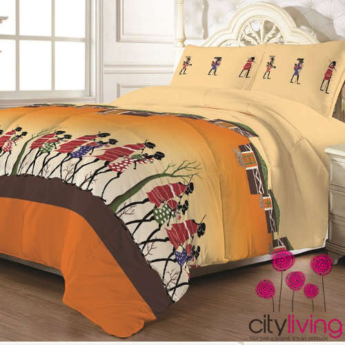 Free Shipping - Village Life Printed 3 Piece Duvet Set - Double