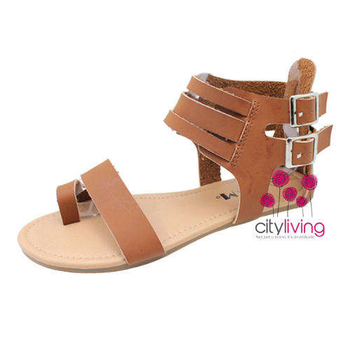 Model.Me Ladies Pleather Sandal - Tan - Size 6