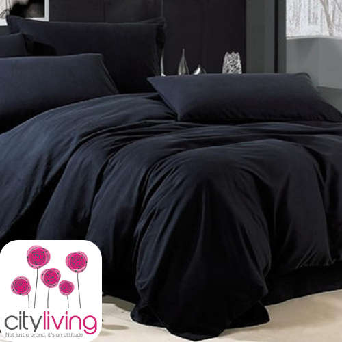 4 Piece Duver Cover Set - Plain Black - Economical Range - Queen Bed Size