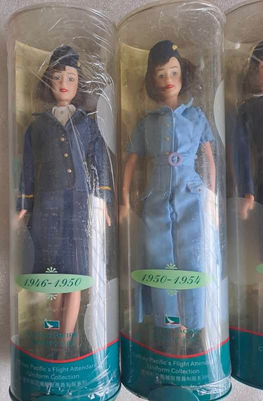 Set of 9/9 Hermes Design Cathay Pacific`s Flight Attendant Uniform doll set 1946-1999.