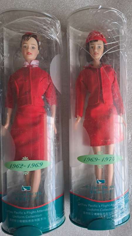 Set of 9/9 Hermes Design Cathay Pacific`s Flight Attendant Uniform doll set 1946-1999.
