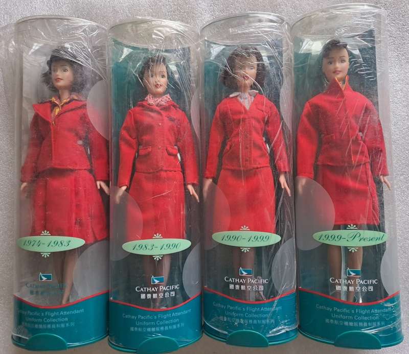 Set of 9/9 Hermes Design Cathay Pacific`s Flight Attendant Uniform doll set 1946-1999.