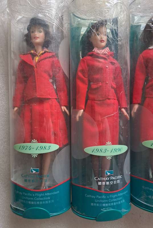 Set of 9/9 Hermes Design Cathay Pacific`s Flight Attendant Uniform doll set 1946-1999.