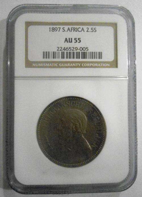 SCARSE !!! 1897 AU55 2.5 SHILLING - NOTE : ROTADED DIE