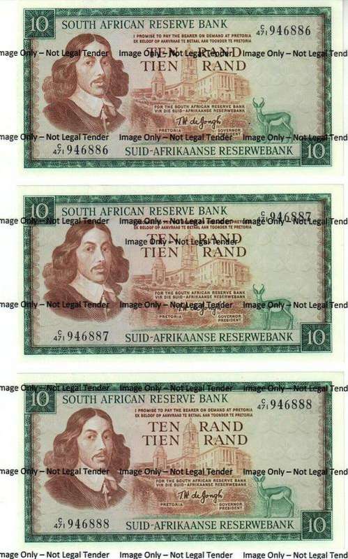 TW DE JONGH R10 3rd. ISSUE UNC 3 IN SERIES