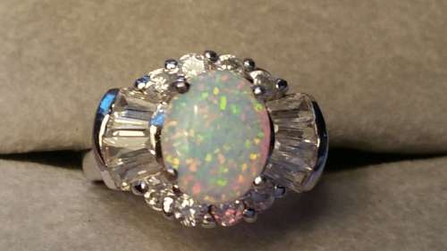 Opal and Zirconia Sterling Silver Ring