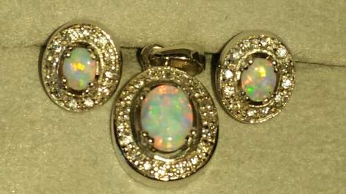 Opal Pendant and Earring Set - Sterling Silver