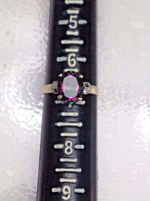 Reduced***Mystic Topaz and Diamond Gold Ring***Free Shipping***