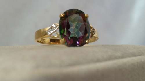 Reduced***Mystic Topaz and Diamond Gold Ring***Free Shipping***