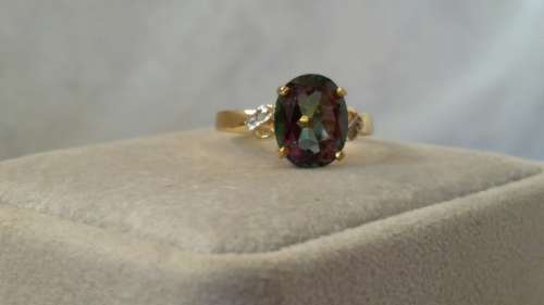 Reduced***Mystic Topaz and Diamond Gold Ring***Free Shipping***