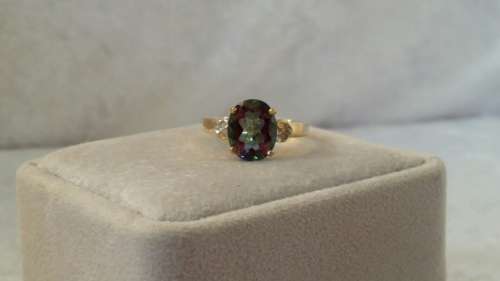 Reduced***Mystic Topaz and Diamond Gold Ring***Free Shipping***