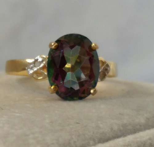 Reduced***Mystic Topaz and Diamond Gold Ring***Free Shipping***