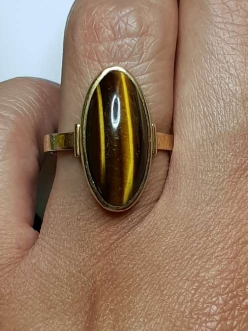 Vintage Haglund Tiger`s Eye 9ct Gold Ring