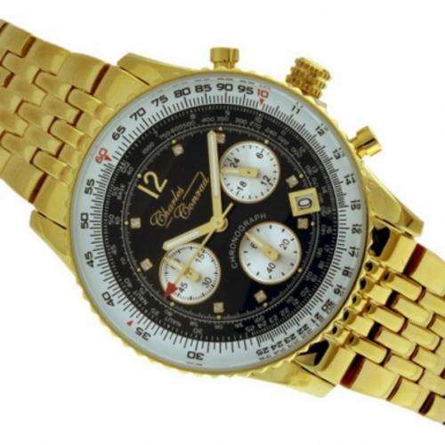 BRAND NEW - Charles Conrad GOLD straps with 8 Diamonds,Chrono, Black Dial Slide Rule