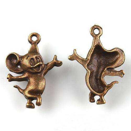 Bronze Cheering Mouse Charm-  22 x 15mm