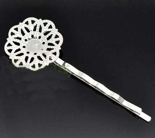 Silver Plated Flower Bobby Pins / Hair Clips - Add  your own design - 6x2.1cm