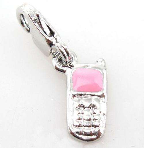 Rhodium Plated Enamel Clip-on Charm - Cellphone - 30 x 10mm