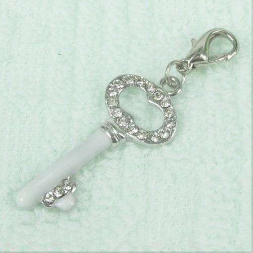 Silver Plated, Enamel, Rhinestone Key Clip-on Charms