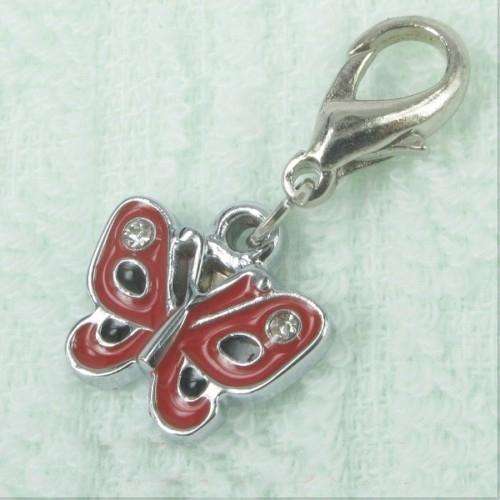 Silver Plated, Enamel, Rhinestone Butterfly Clip-on Charms
